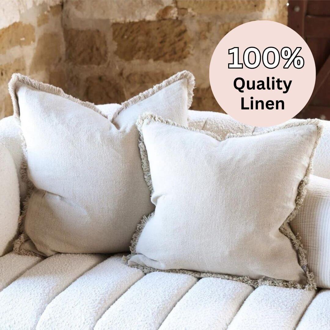 The Square 50cm Luca Boho Fringe Cushion is made with 100% quality European linen.