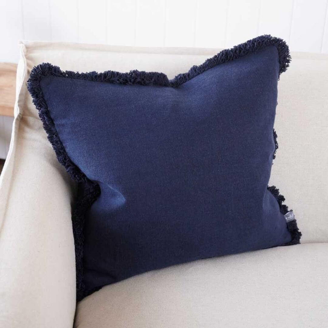 Mix and match your Navy Blue Square 60cm Luca Boho Fringe Cushion with other cushions.