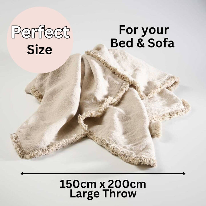 The natural coloured throw found in our Luca 50cm Linen Cushion and Throw Set
