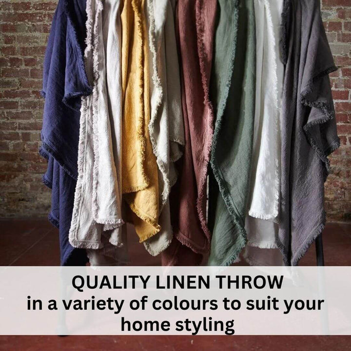 Available in 8 colours is the Square 50cm Luca Boho Fringe Linen Cushion and throw bundle set