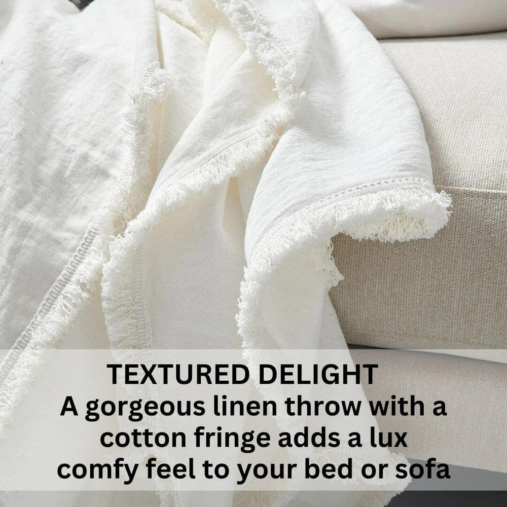 An off white throw adds comfy layers to your sofa, part of Luca 50cm Linen Cushion and Throw Set