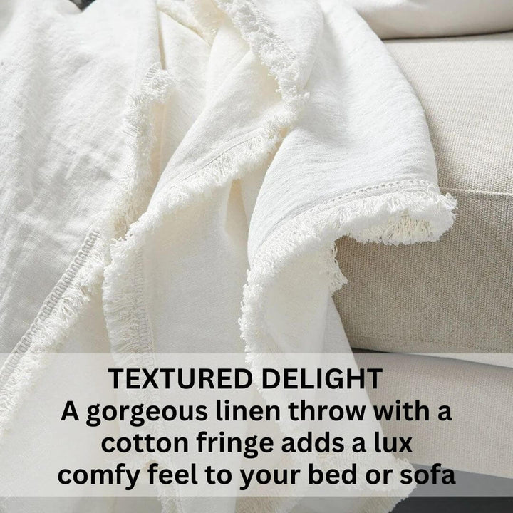 An off white throw adds comfy layers to your sofa, part of Luca 50cm Linen Cushion and Throw Set