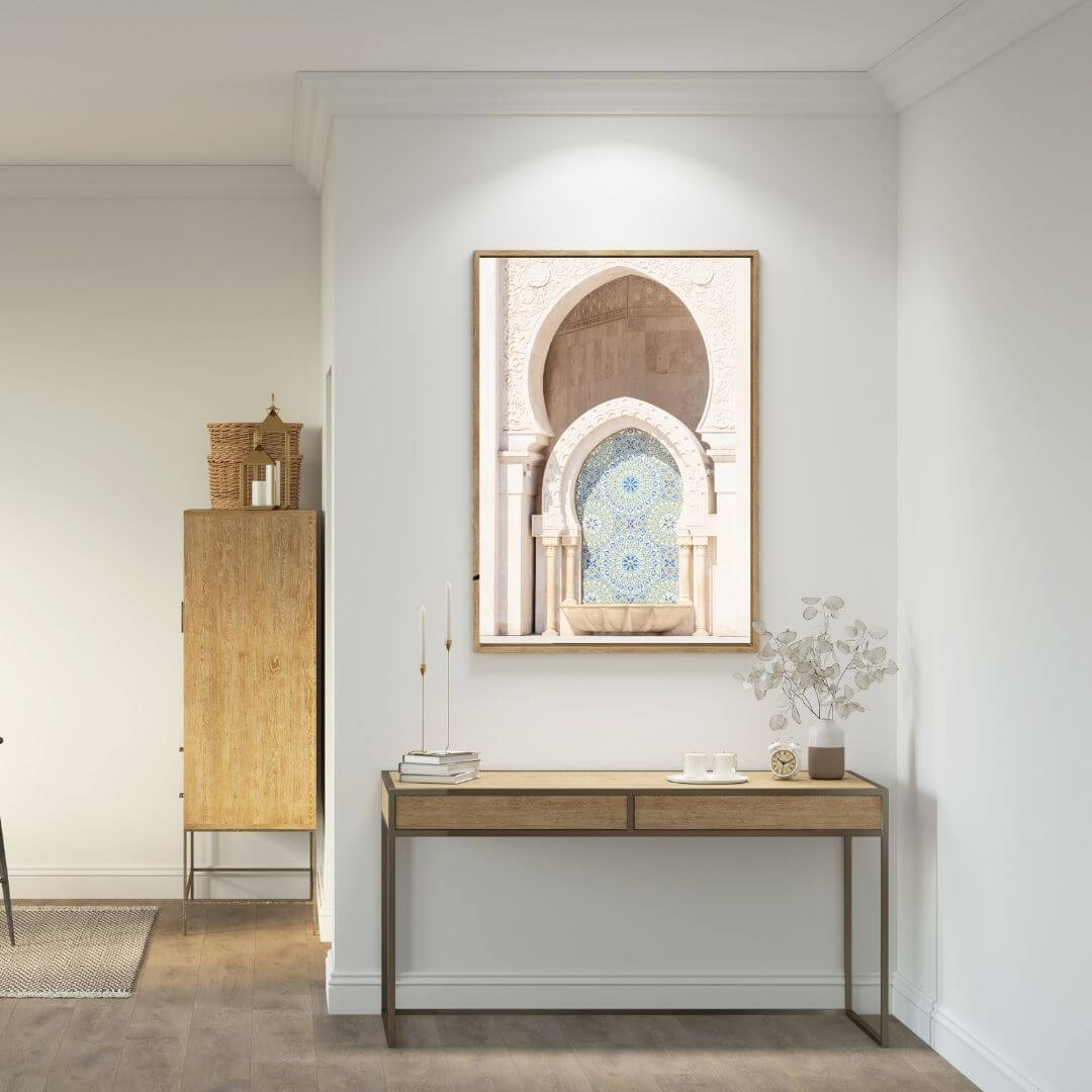 Moroccan Temple Arch Wall Art Photo Print with a timber frame to style your hallway wall by Beautiful Home Decor