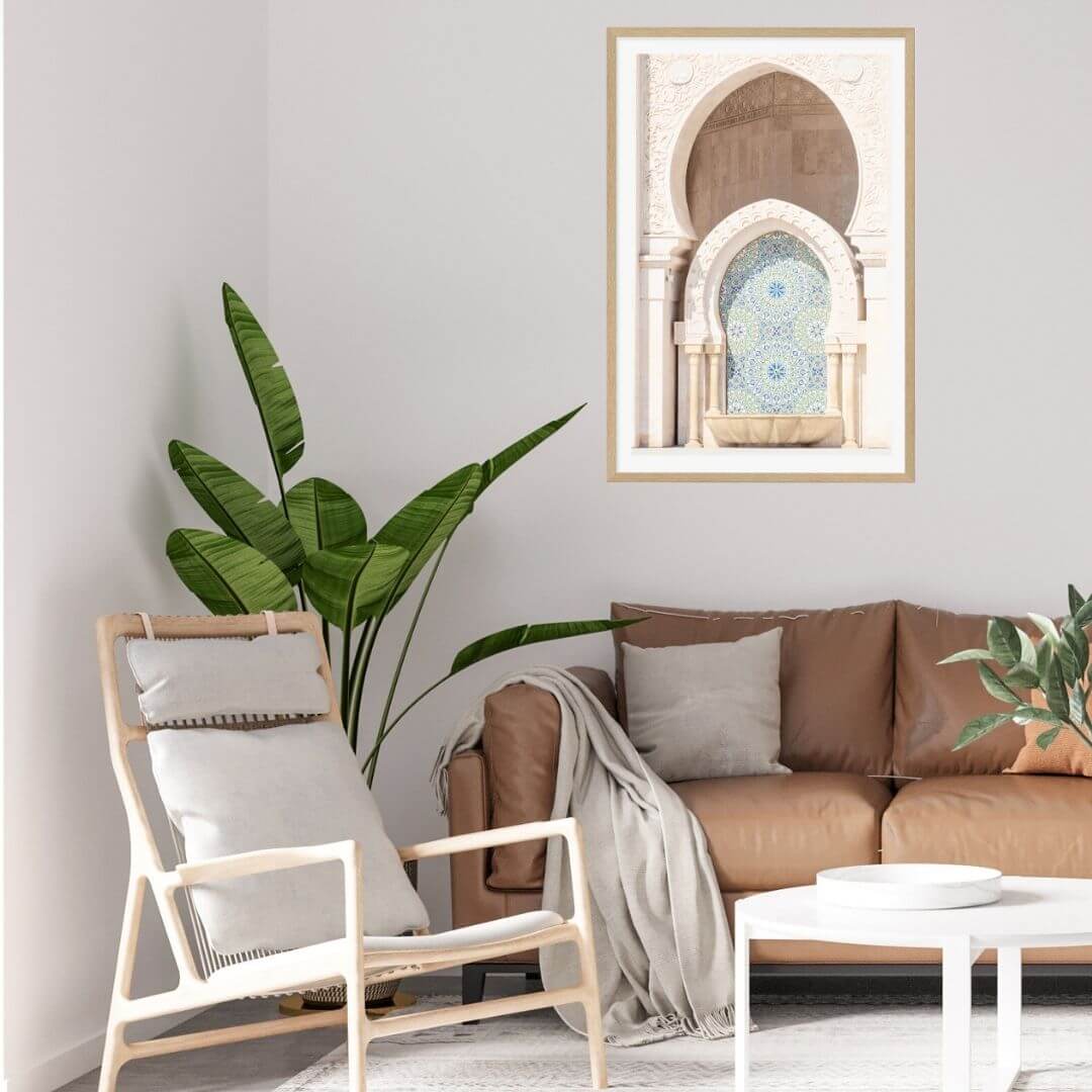 The Moroccan Temple Arch Wall Art Photo Print with a timber frame for your living room wall by Beautiful Home Decor
