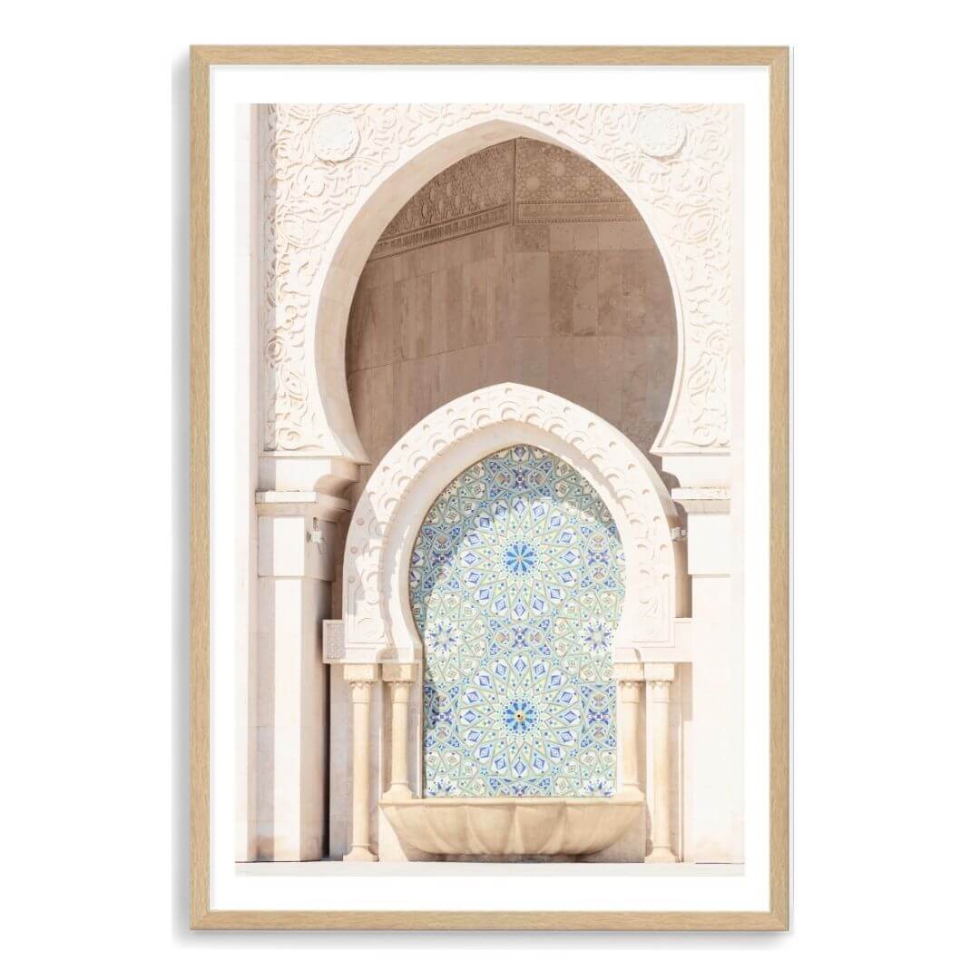 Moroccan Temple Arch Wall Art Photo Print with a timber frame and white border by Beautiful Home Decor