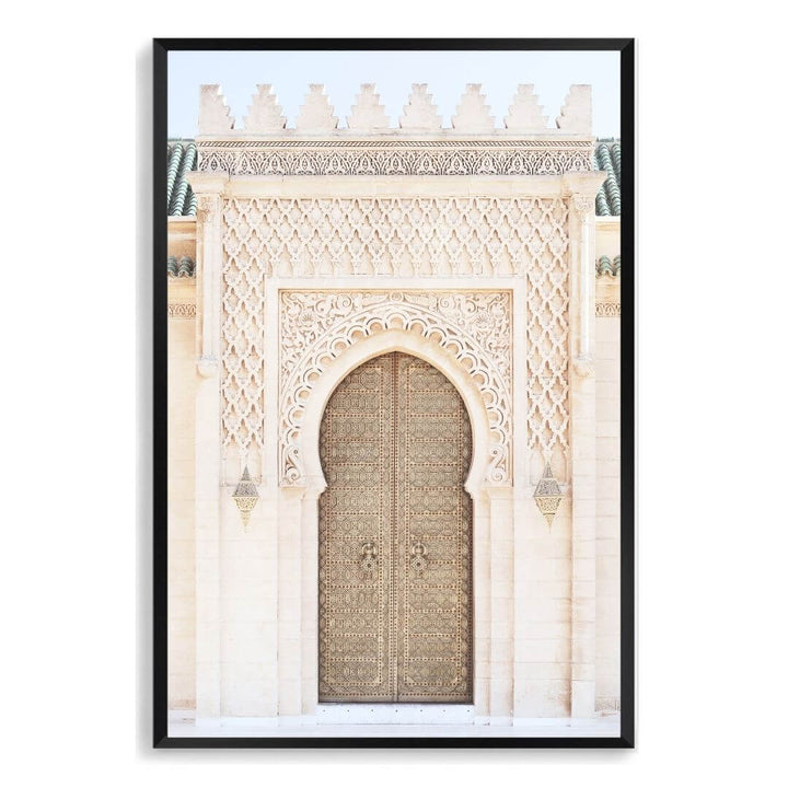 A wall art photo print of a Moroccan Temple Door with a black frame, no white border at Beautiful HomeDecor