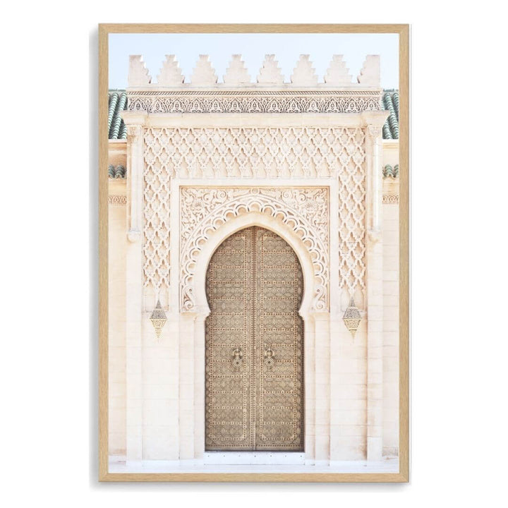 A wall art photo print of a Moroccan Temple Door with a timber frame, no white border at Beautiful HomeDecor