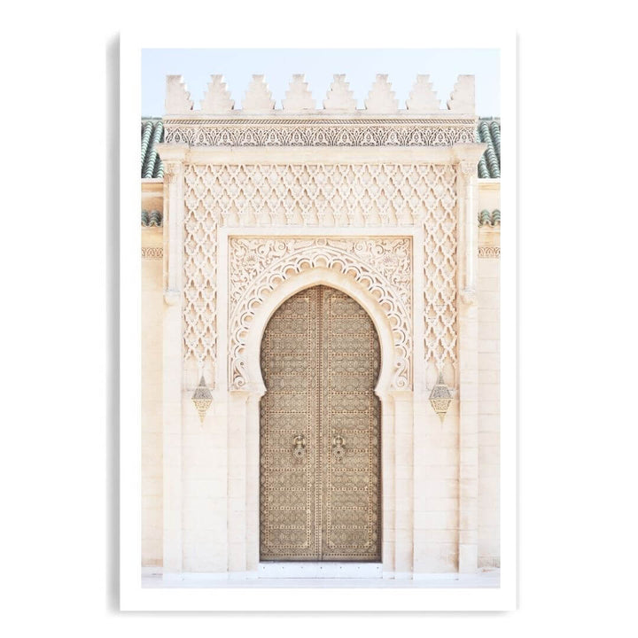 A wall art photo print of a Moroccan Temple Door unframed with a white border by Beautiful HomeDecor