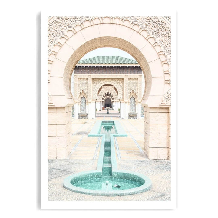 A wall art photo print of a Moroccan Temple water feature unframed with a white border by Beautiful HomeDecor