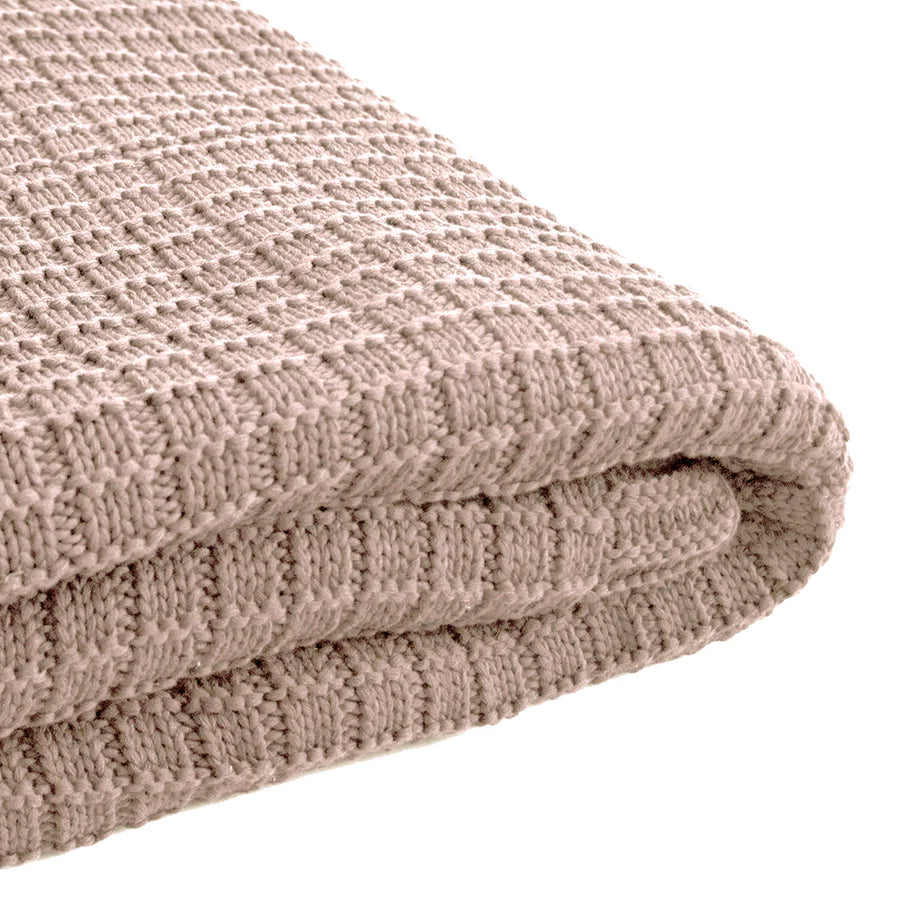 The Tanami Knitted Throw in Latte Brown measures 130cm x 200cm perfect to style your bedroom or living room.
