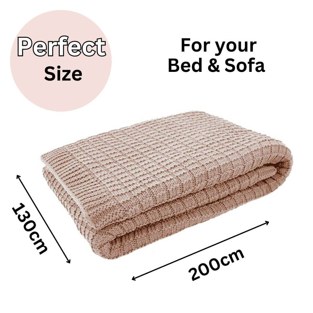The Tanami Knitted Throw in Latte Brown measures 130cm x 200cm perfect to style your bed or sofa.