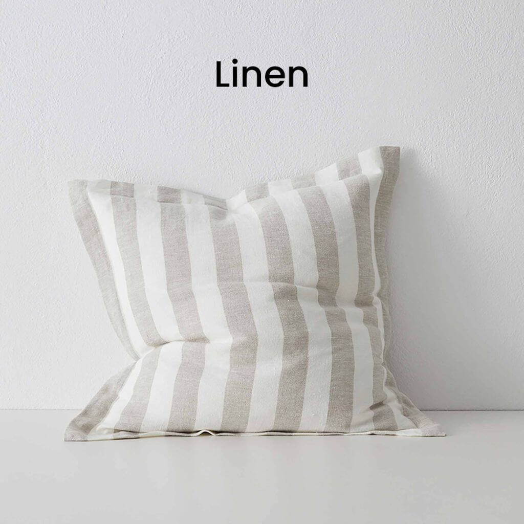 Vito Linen White Stone-washed linen Cushion 50cm Striped Weave Cushions and Covers with feather insert Beautiful Home Decor