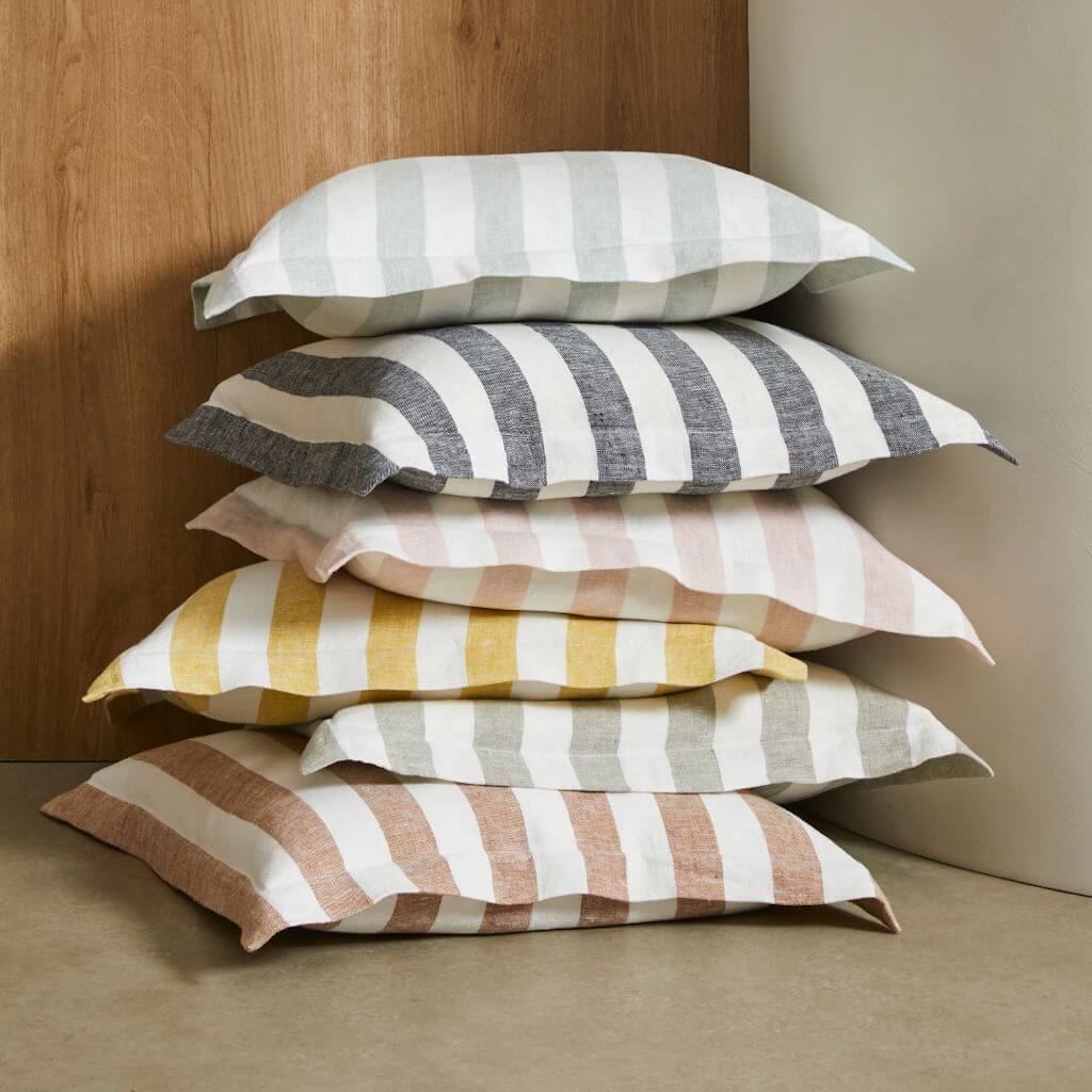 Vito Stone washed linen Cushion 50cm Striped Weave Cushions and Covers with feather insert Beautiful Home Decor