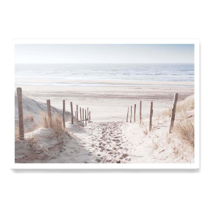 A wall art photo print of a walk on the beach unframed with a white border by Beautiful Home Decor