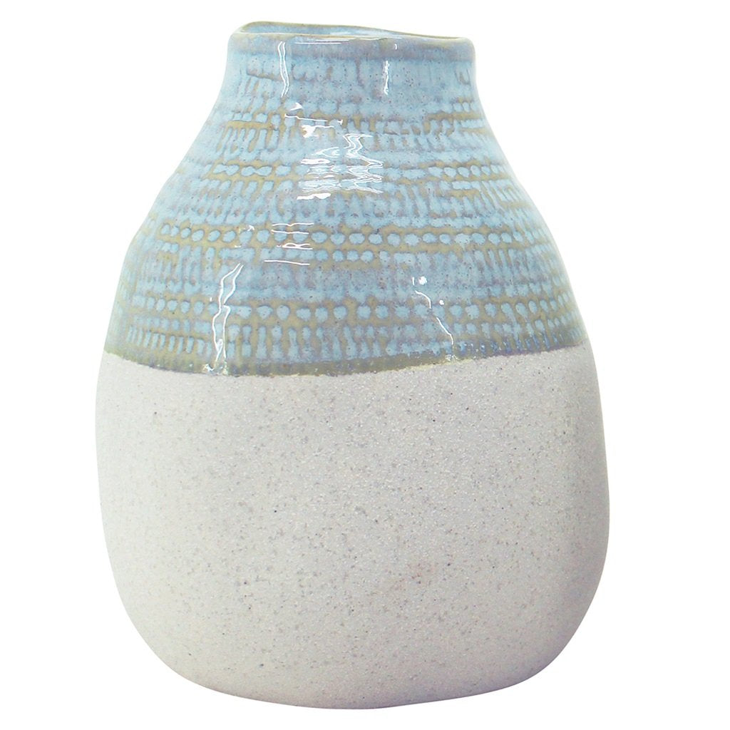 A medium handmade Diggle vase with a light blue glazed top and bottom speckled textured effect, Beautifully compliments our range of home decor vases and plant pots in the same style.