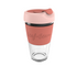 Enjoy your morning brew on the go with a stylish Leaf and Bean Sorrento Travel Cup in Rose Blush Pink and clear Glass.