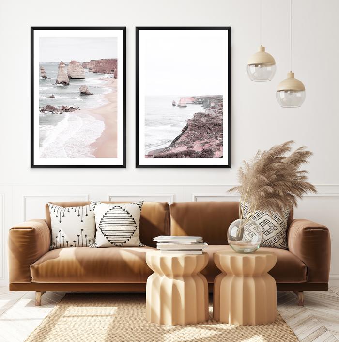A stretched canvas wall art print of the Twelve Apostles as seen from the Great Ocean Road, available framed or unframed. 