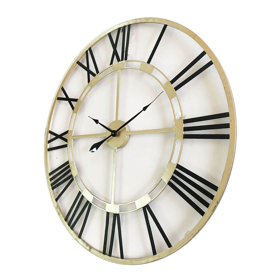 The big 80cm Aura Floating Wall Clock is a stylish, luxurios black and gold metal wall clock back view