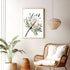 A banksia wall art photo print of an Australian Native Banksia Flower A with a timber frame or unframed on a living room wall