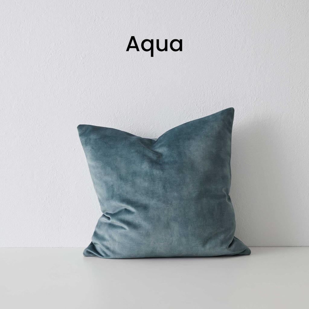 Ava Aqua Blue Velvet Cushion 50cm Square Weave Cushions Covers Feather Insert