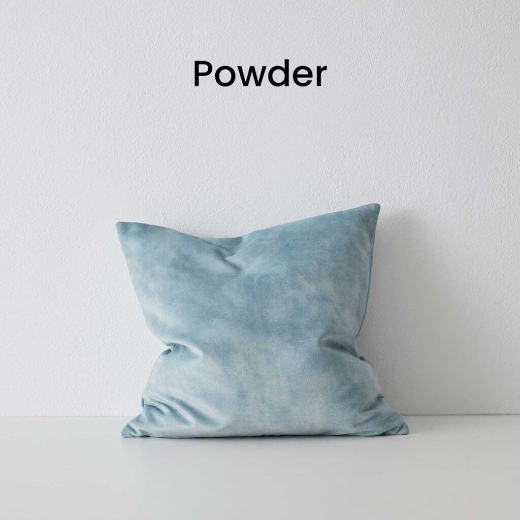 Ava Powder Blue Velvet Cushion 50cm Square Weave Cushions Covers Feather Insert