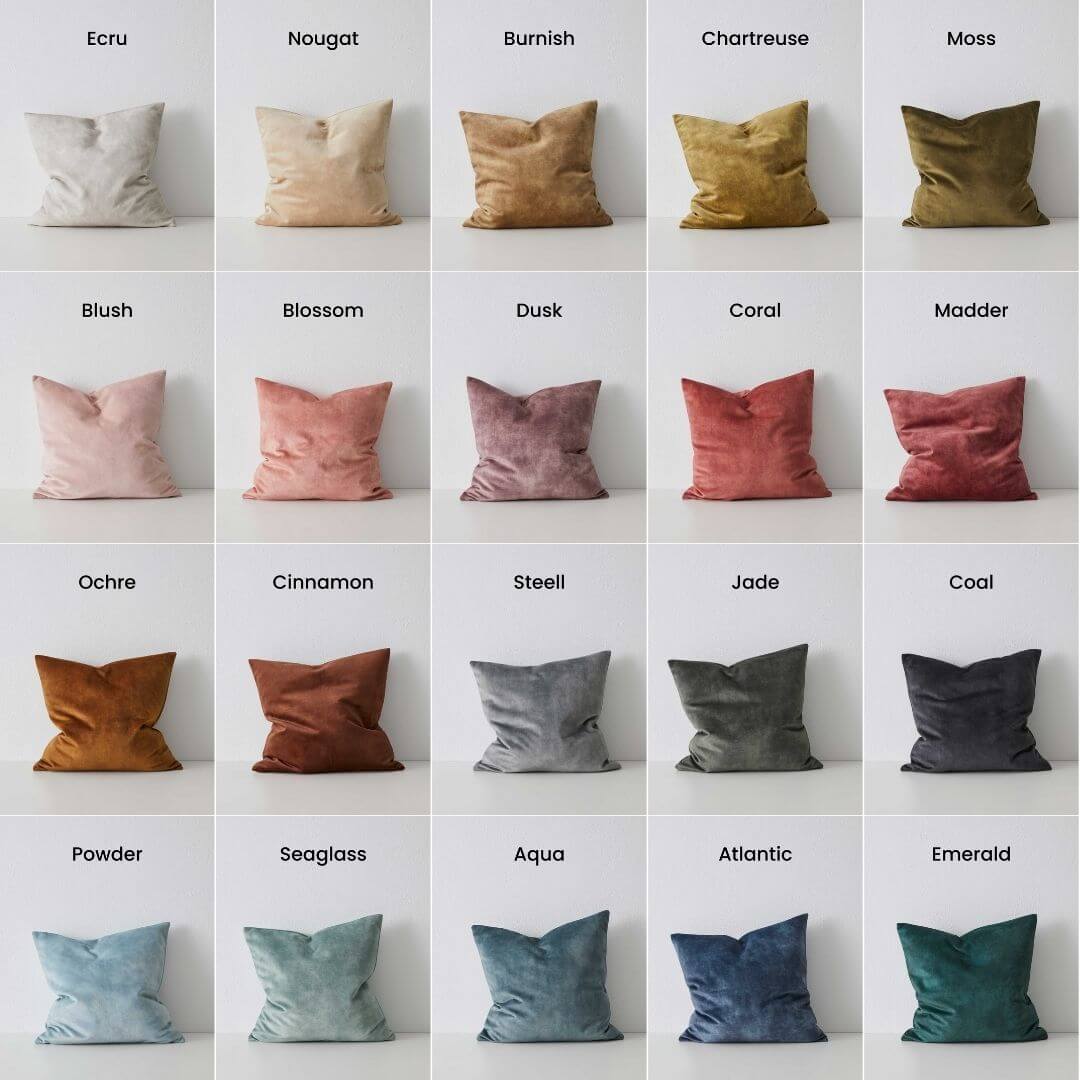 20 Colours for the Ava Velvet Cushion 50cm Square Scatter Weave Cushions Covers Feather Insert