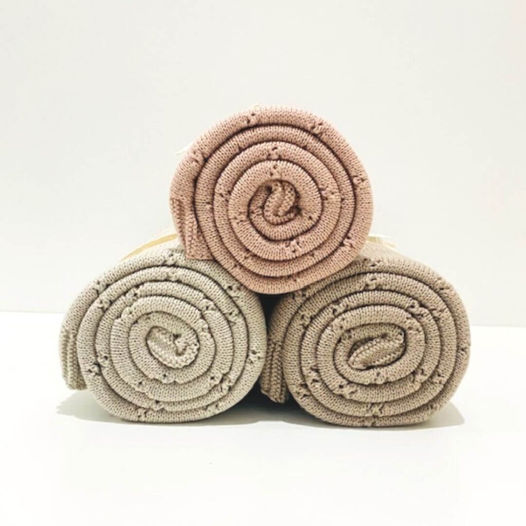 Lusciously soft Heirloom Knitted Baby Blankets in Enoki brown to keep you little one warm made by Mini and Me,