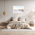 A wall art photo print of a beachside boardwalk with a timber frame to style a coastal Australian bedroom