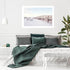 A wall art photo print of a beachside boardwalk with a white frame for the bedroom wall with free shipping
