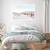 A coastal wall art photo print of a beachside boardwalk with a white frame or unframed to decorate a wall in your bedroom
