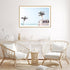 A coastal wall art photo print of a beige beachside kombi van with a timber frame for the living room by Beautiful Home Decor