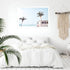 A coastal wall art photo print of a beige beachside kombi van with a white frame or unframed to style your coastal bedroom walls