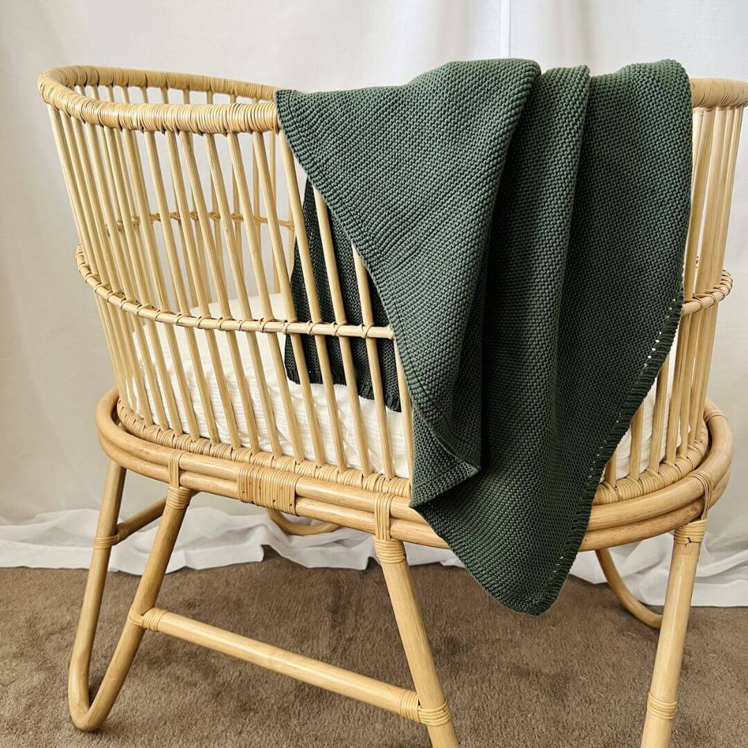 Christmas gift idea for your baby is this lusciously soft Cable Knitted Baby Blanket in beautiful Forest Green Colour , made by Mini and Me.