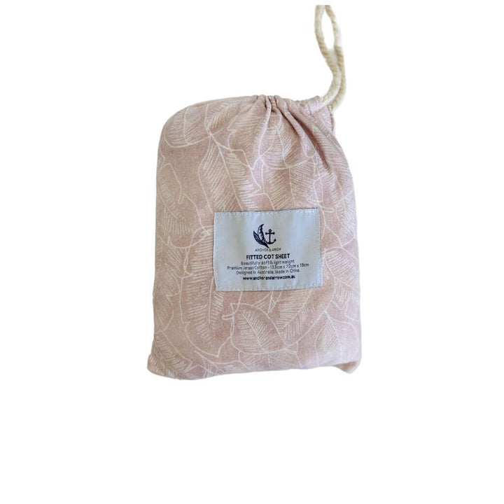A lightweight Jersey Cotton Fitted Baby Cot Sheet in a lovely Palm Pink pattern.