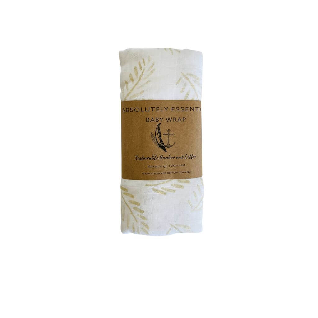 Keep your baby cool and comfortable with a 100% Organic Bamboo Cotton Swaddle in a gorgeous Gold Fern printed design