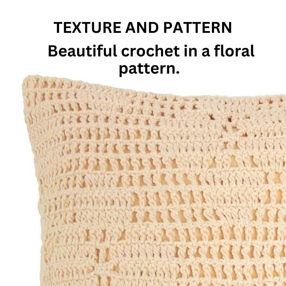 The 45cm square custard yellow Callista cushion has a crochet floral pattern to add texture to your bed or sofa.