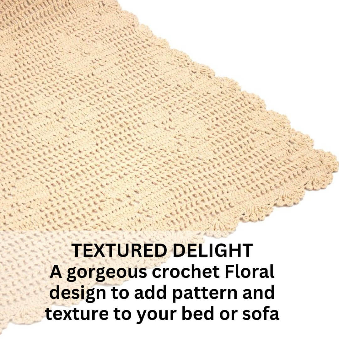 With a floral crochet pattern in custard yellow, the Callista Throw measures 130cm x 180cm. 