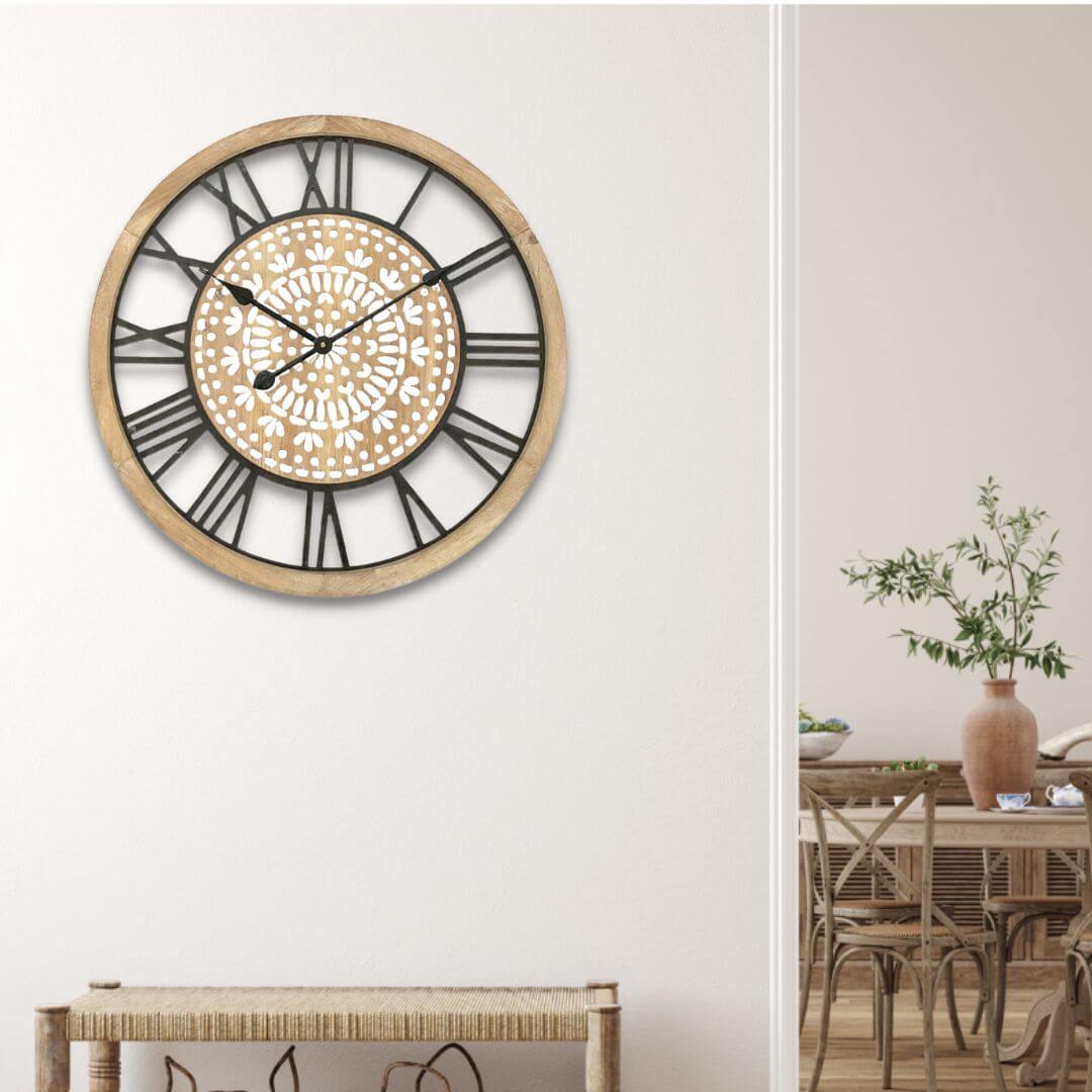 The large 60cm Carved Industro Hamptons Wall clock with coastal vibes to decorate your empty walls.