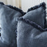 A set of 2 navy blue Square 50cm Chelsea Fringe Cotton Cushions with a Throw for your Coastal Hamptons Australian home decor.