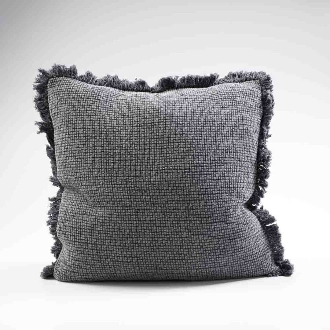 A Square 50cm Chelsea Fringe Cotton Cushion in slate grey.