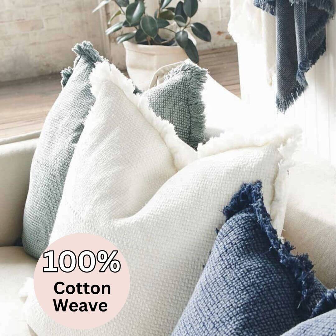 The Square 50cm Chelsea Fringe Cotton Cushion is made with 100% quality cotton weave.
