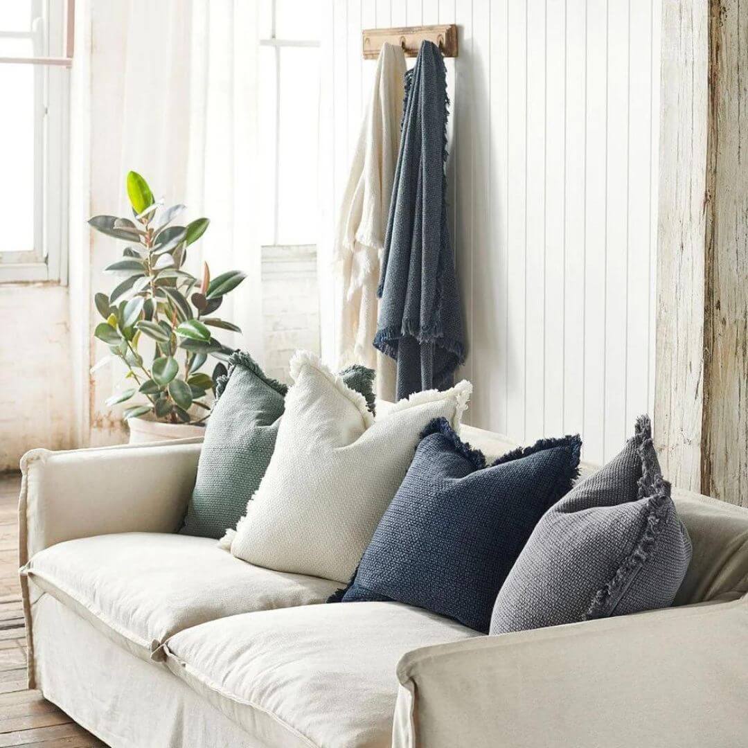 Decorate The Chelsea Cotton Throw with fringe measuring 150cm x 180cm with a matching cushion set bundle. 
