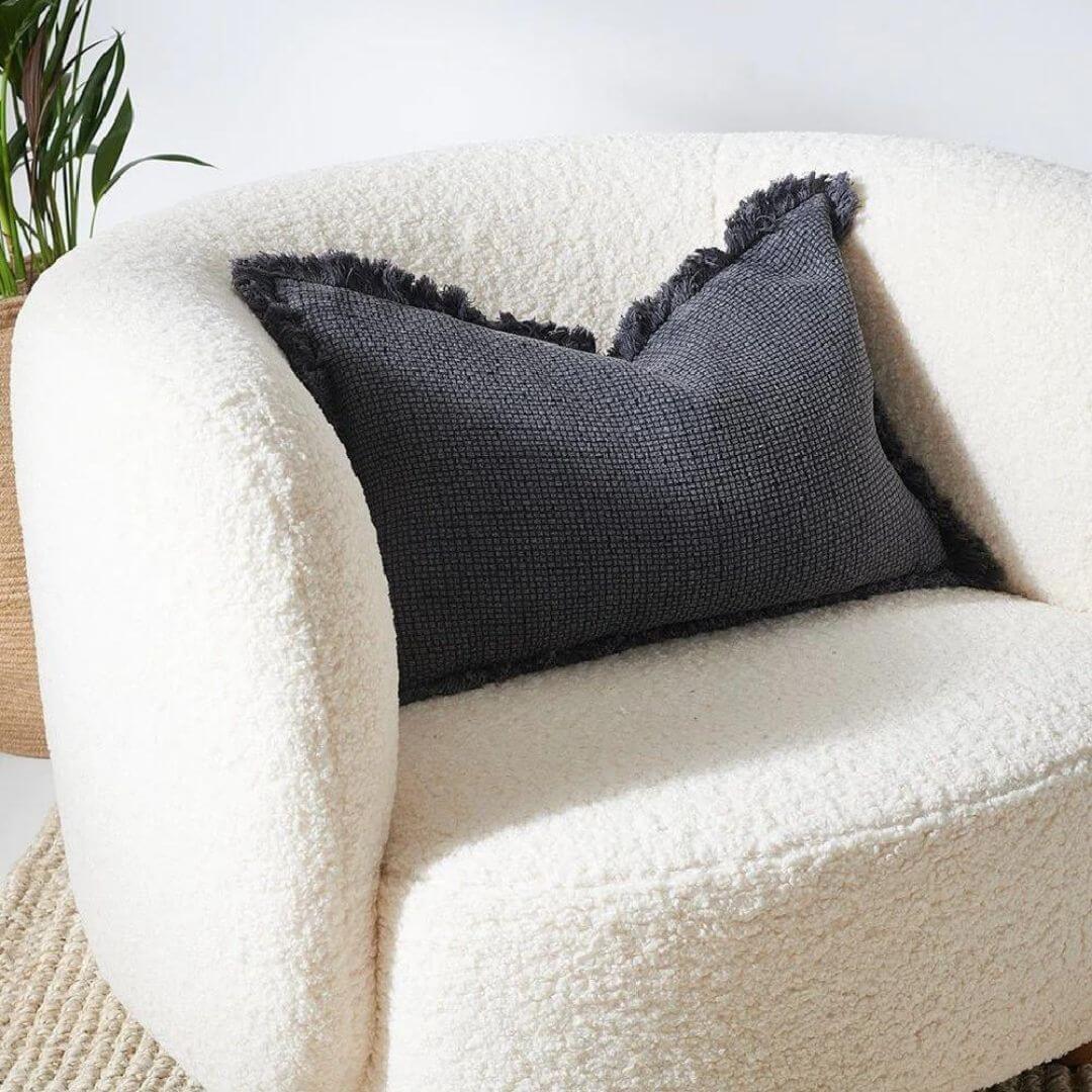 The Rectangle 40cm x 60cm Chelsea Fringe Cotton Cushion has a hand frayed edge adding relaxed vibes to your home.