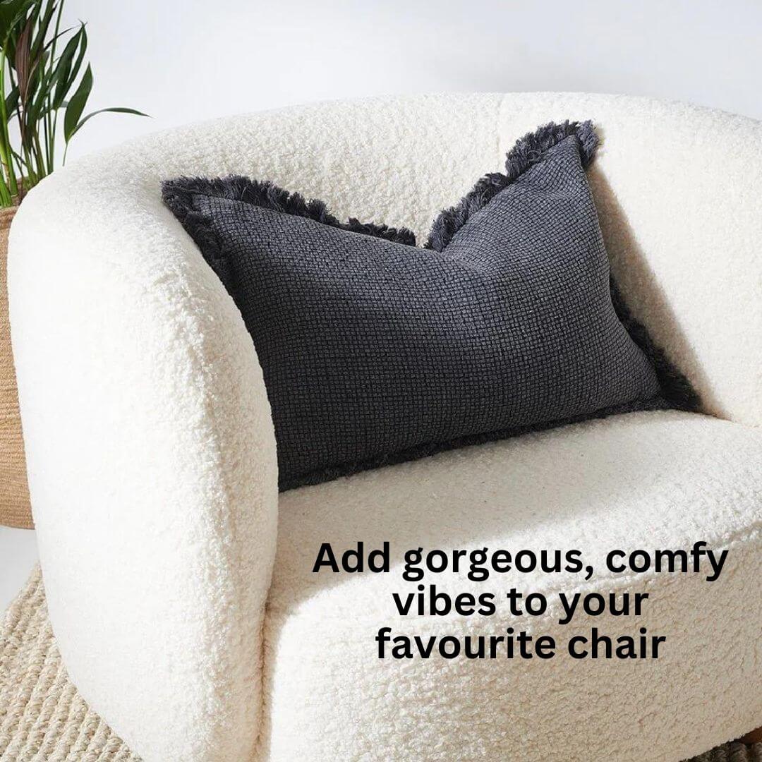 Add texture pattern and calm relaxing vibes to your home with the Rectangle 40cm x 60cm Chelsea Fringe Cotton Cushions