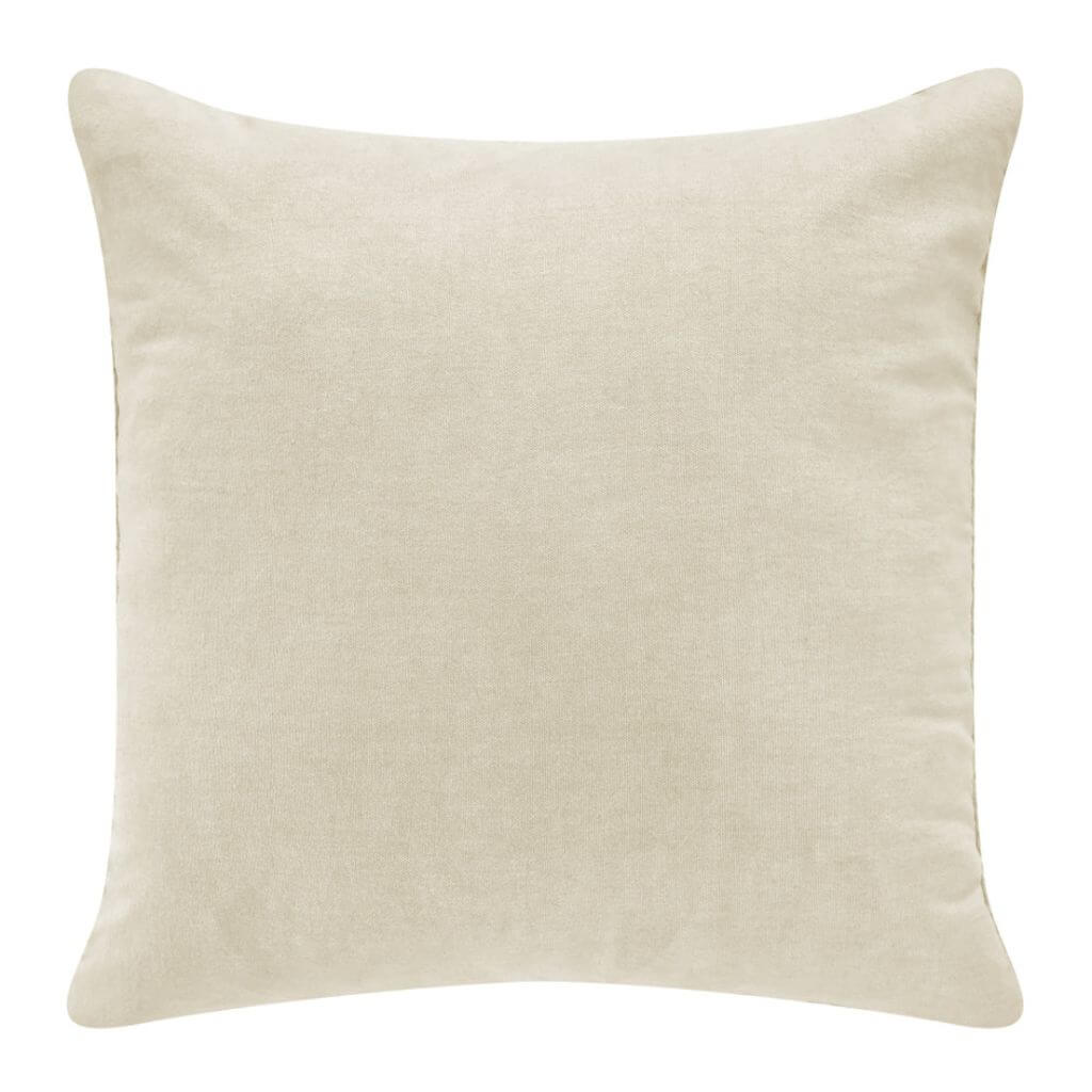 The back view of the cream Chevvy Cushion with a chevron pattern, measuring 50cm square to style your bed or sofa.