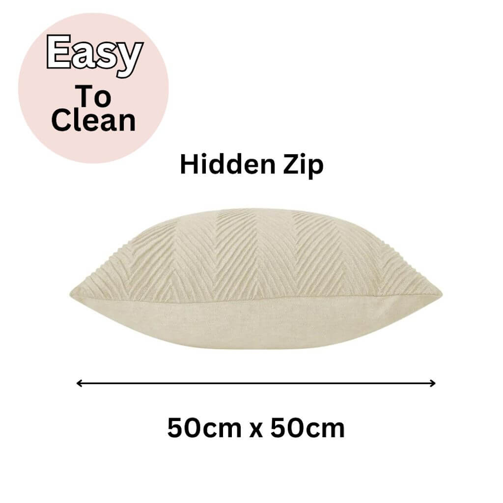 East to clean and with a hidden zip, the cream Chevvy Cushion with a chevron pattern, measuring 50cm square to style your bedroom or living room sofa.