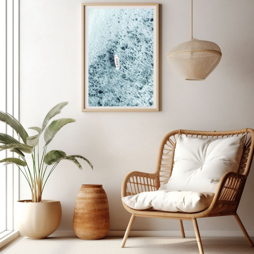 Large wall art prints framed and unframed with a clear blue ocean photography print