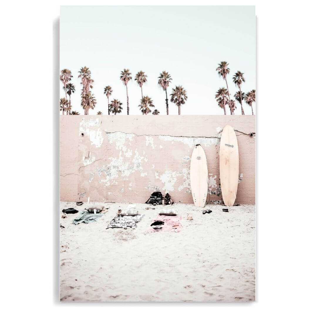 A Coastal Surf Beach Wall Art Print with surfboards unframed, printed edge to edge without a white border