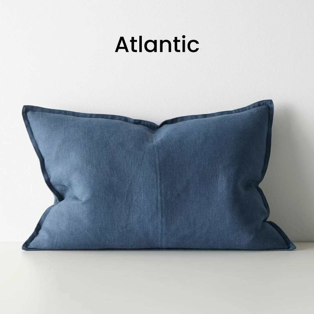 Como Atlantic Blue 40cm x 60cm Lumbar Rectangle Linen Cushion Weave Cushions Covers Feather Inserts