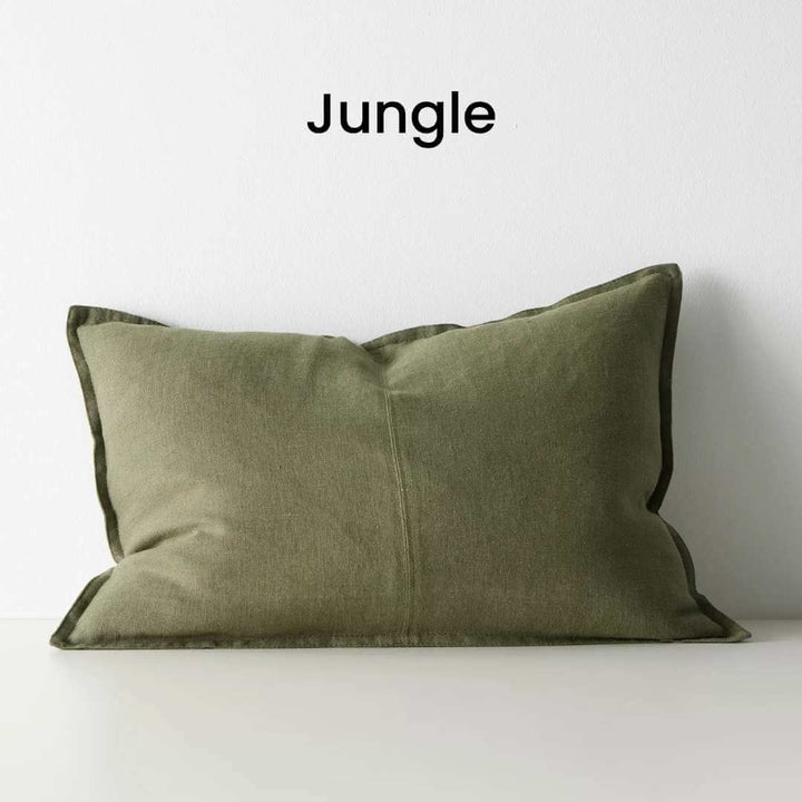 Como Jungle Green 40cm x 60cm Lumbar Rectangle Linen Cushion Weave Cushions Covers Feather Inserts